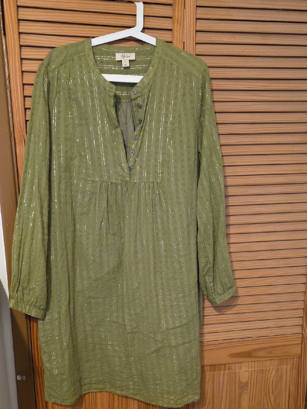 Style & Co. Olive Green Long Sleeve Tunic Dress with Metallic Stripes